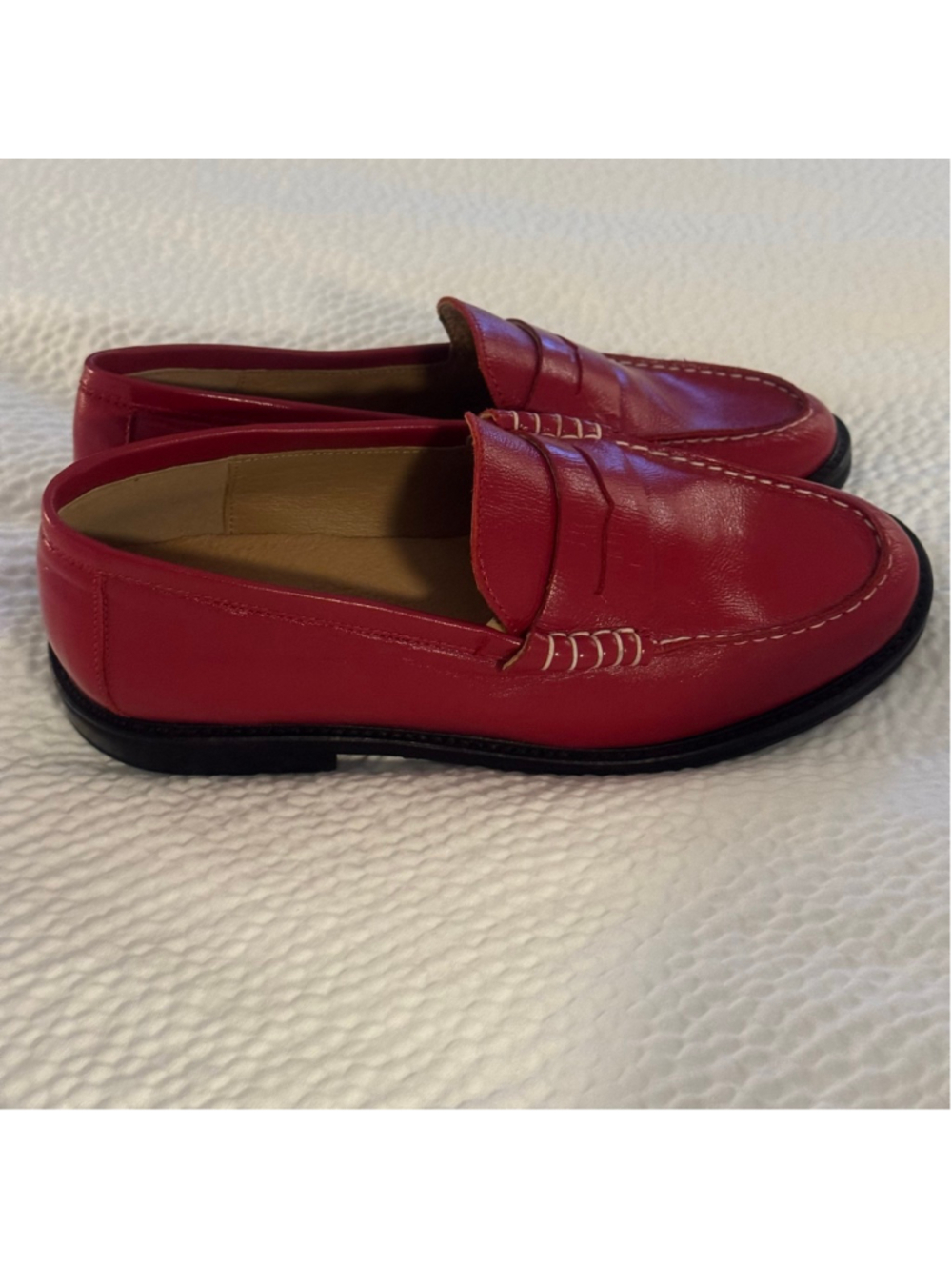 Steve Madden Red Leather Penny Loafers Women’s Size 9.5 Classic Preppy Chic - Picture 4 of 9